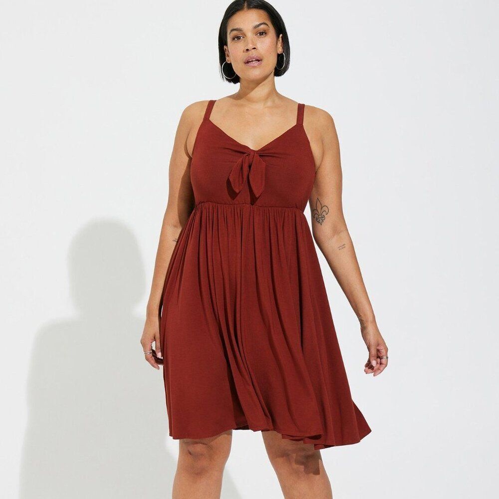 NWOT Torrid 6X Mini Super Soft Bow Front Skater Dress Brick Red
